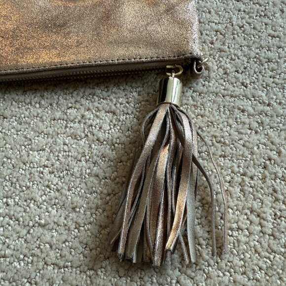 Topshop Gold Leather Bag Crossbody Tassel Zipper Removal Strap Boho Going Out - Picture 3 of 12